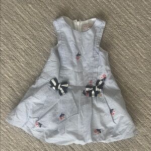 Lili Gaufrette Blue and White Striped Dress with Floral Embroidery -12 months